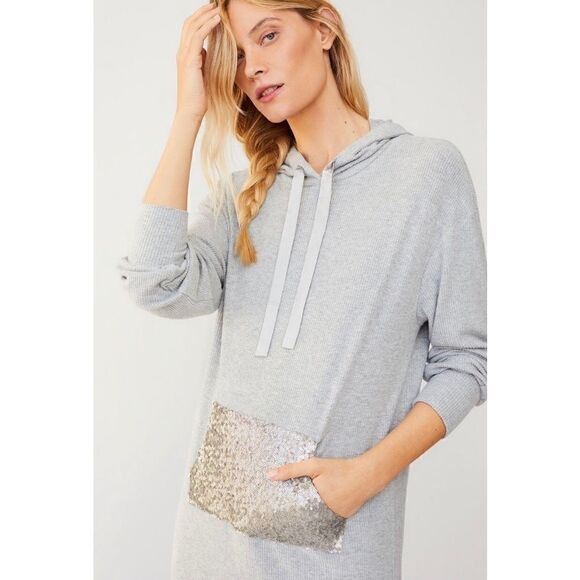 NEW Anthropologie Saturday Sunday Sequined Hooded Tunic Dress X-Small Petite - Picture 1 of 6